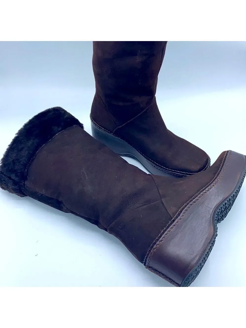 COLE HAAN Suede Faux Fur Platform Boots